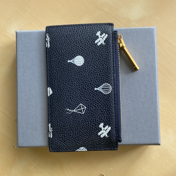 THOM BROWNE Navy Sky Icons Zip Card Wallet - Picture 5 of 13
